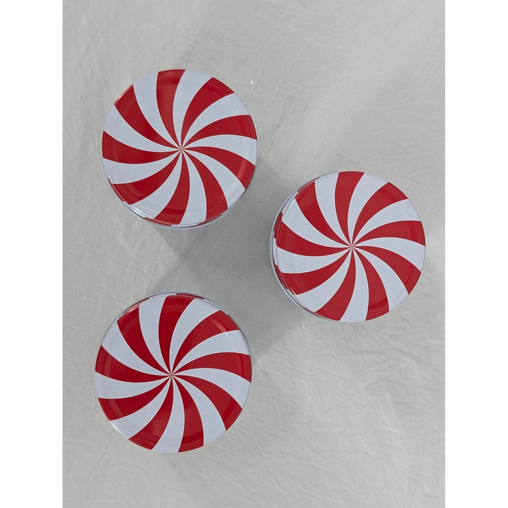 Holiday Style Glass Canister Jar 4 oz Candy Cane Lid Set of 3 Christmas Jar - Picture 3 of 6